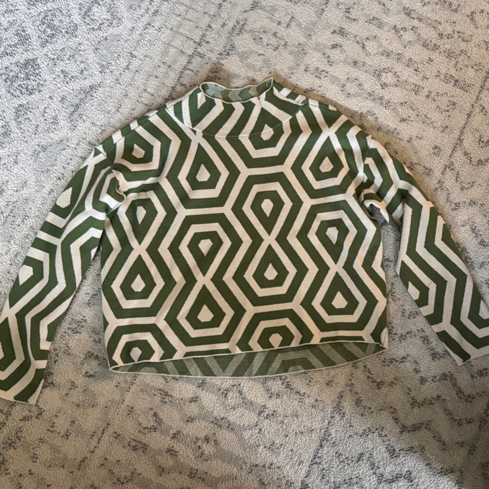 Maeve Green and White Geometric Sweater
